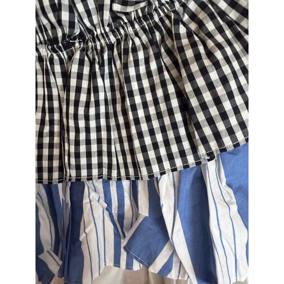 Romeo + Juliet Couture Ruffle Off Shoulder Top Gingham Stripe Tiered Blouse M - Picture 5 of 9